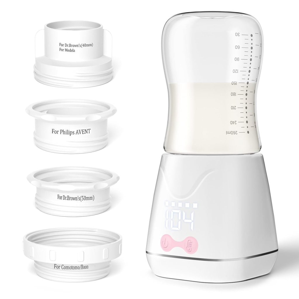 Portable rechargeable baby bottle warmer with bottle adapters