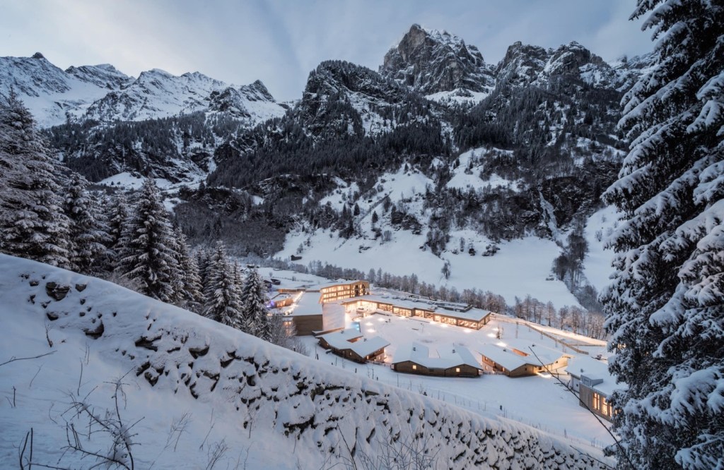Feuerstein Nature Family Resort at dusk in the Italian Alps