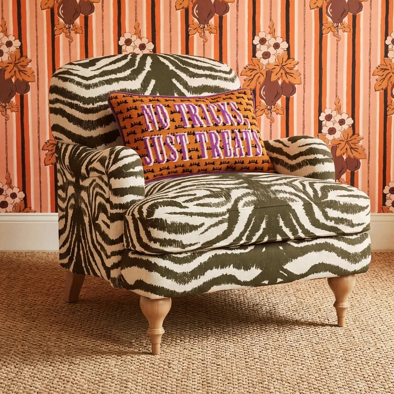 Maisonette No Tricks Needlepoint Pillow, Halloween home decor