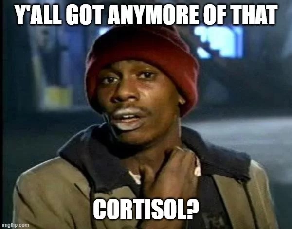 David Chappelle Meme saying "Y'all got anymore of that cortisol" while scratching his neck.