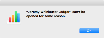 A dialog which reads: This document can't be opened for some reason.