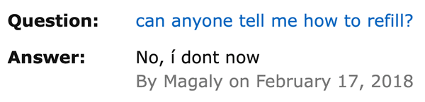 A question being unhelpfully answered with the text 'No, í dont now '. 