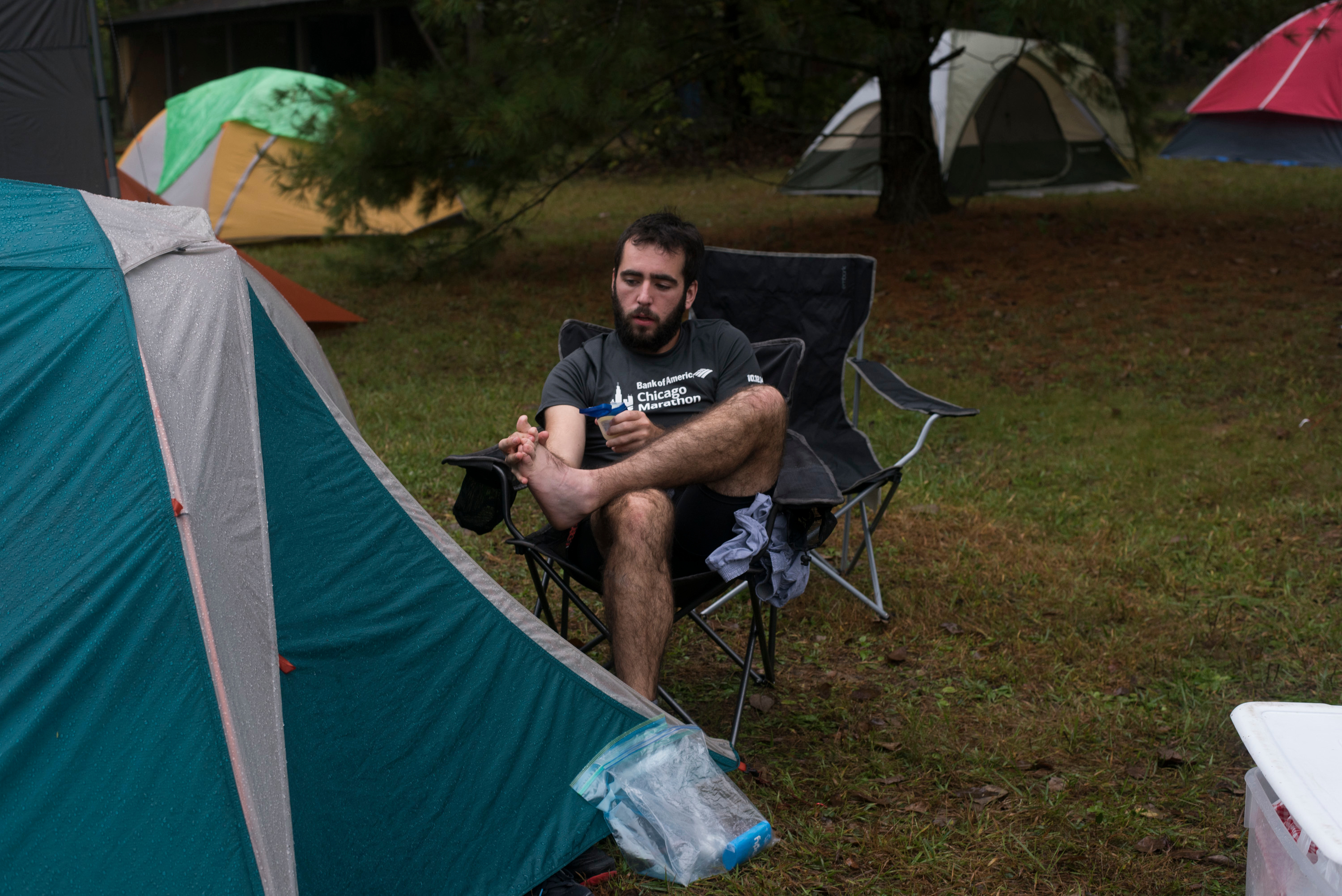 Prepping the feet, which would become a ritual every 10 miles or so. Photo Credit - Samantha Alyn Goresh
