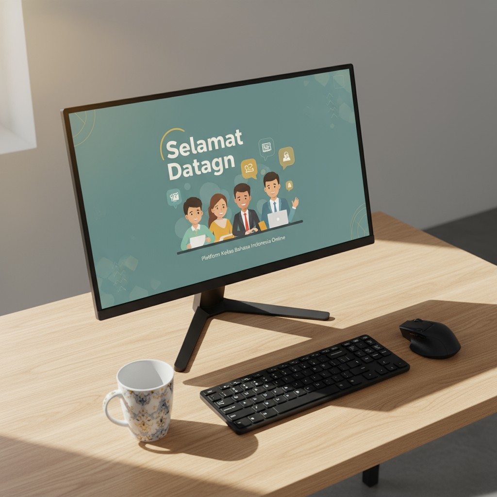 The desk top computer monitor displays a business related website using a minimalist aesthetic. [[START OF ALTERNATIVE TEX...