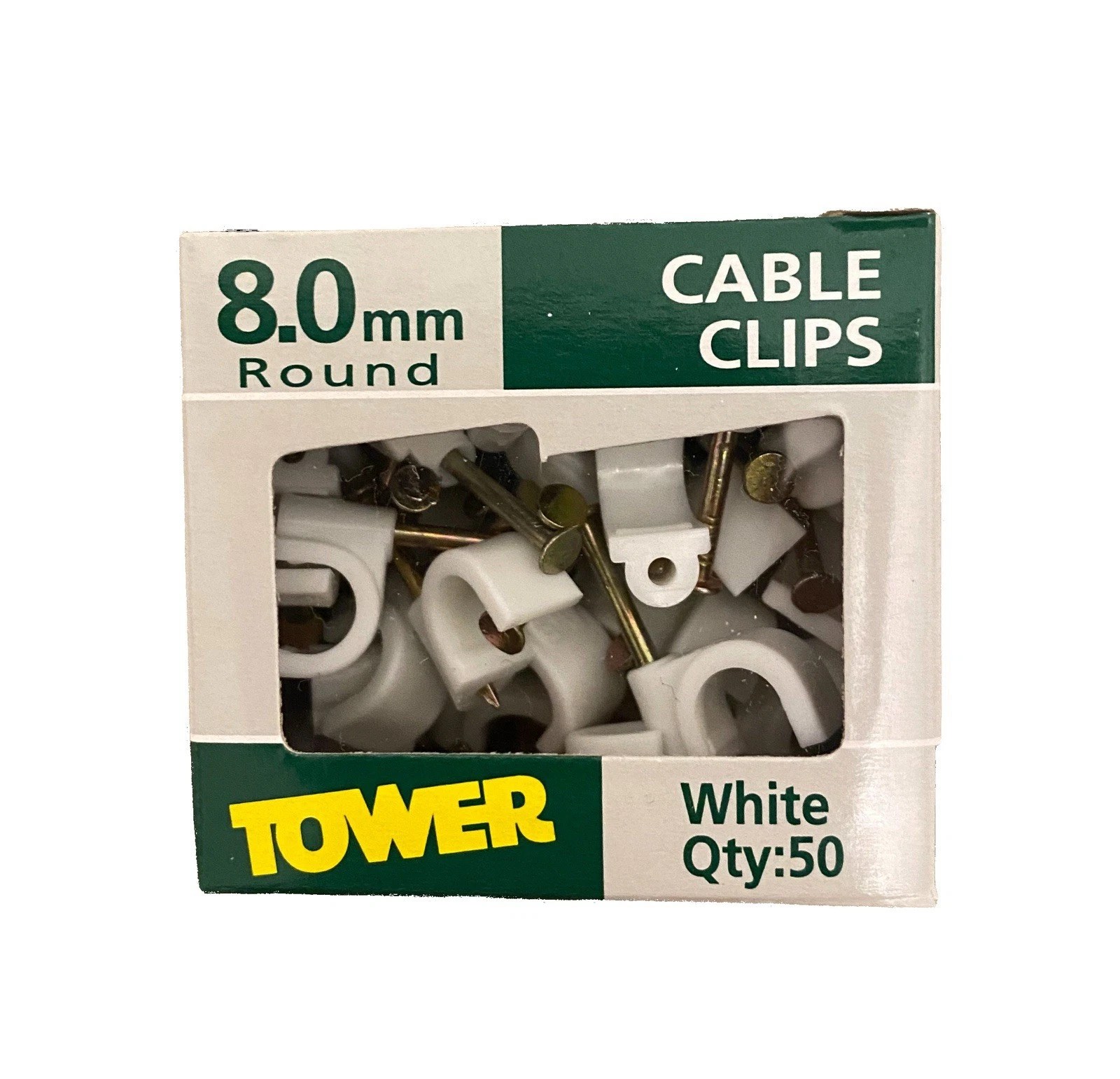 Tower 8.0mm Round Cable Clips – White, Pack of 50