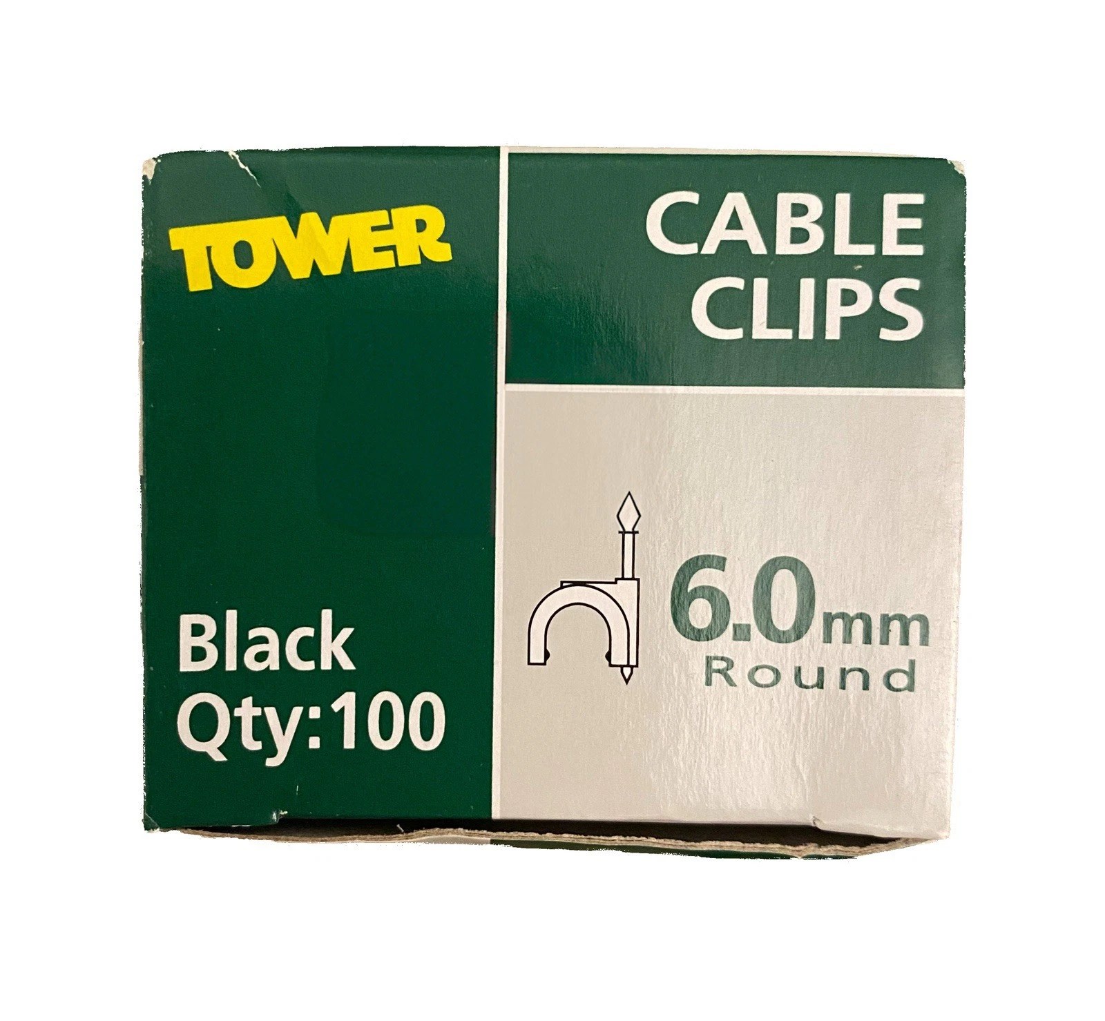 Tower 7.0mm Coaxial Cable Clips with Nails - black, Pack of 100