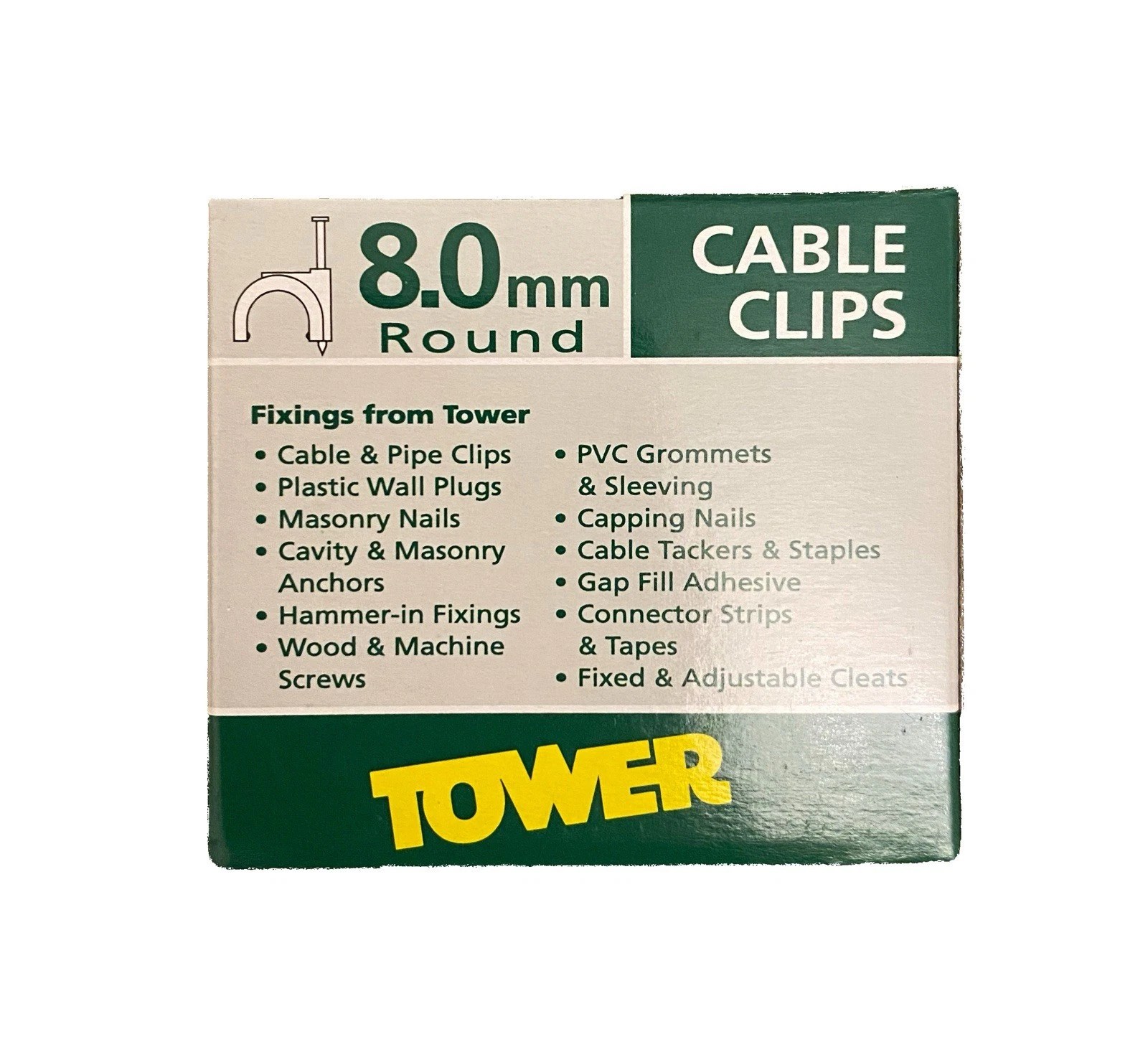 Tower 8.0mm Round Cable Clips – White, Pack of 50