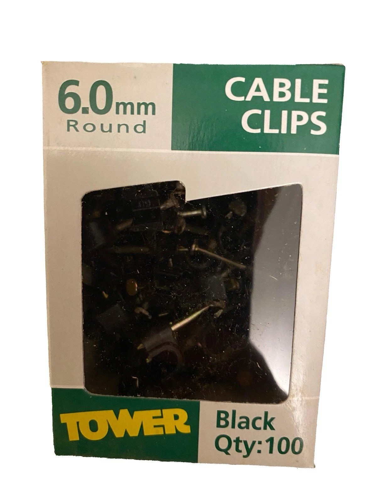 Tower 7.0mm Coaxial Cable Clips with Nails - black, Pack of 100
