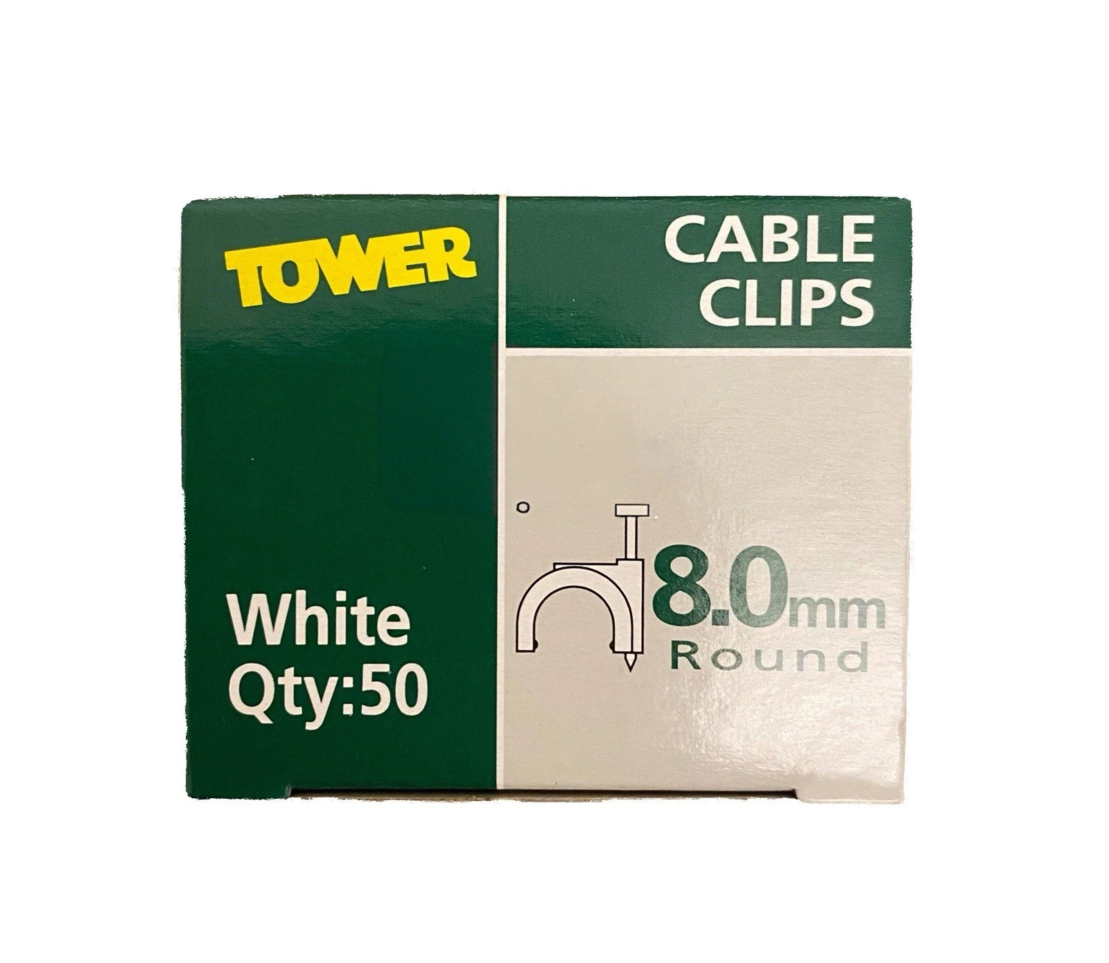 Tower 8.0mm Round Cable Clips – White, Pack of 50