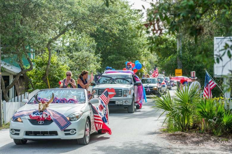 Grayton Beach, FL cars in the Fourth of July parade.