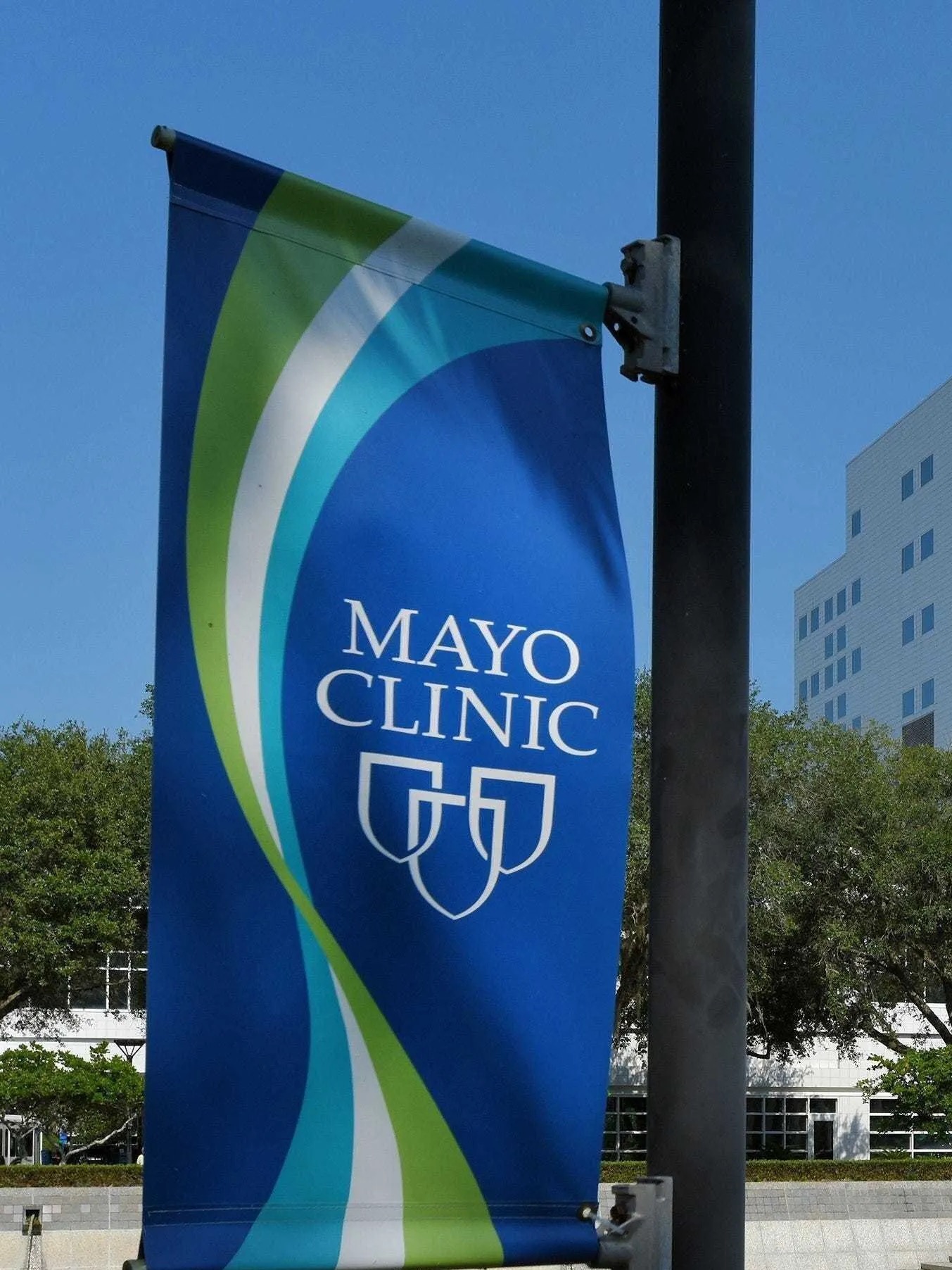 Flag outside Mayo Clinic in Jacksonville, Florida.