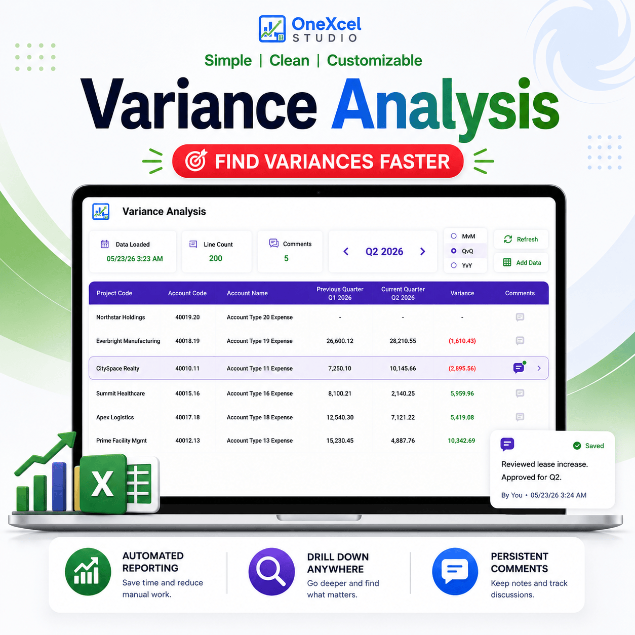 Variance Analysis Dashboard Excel template cover