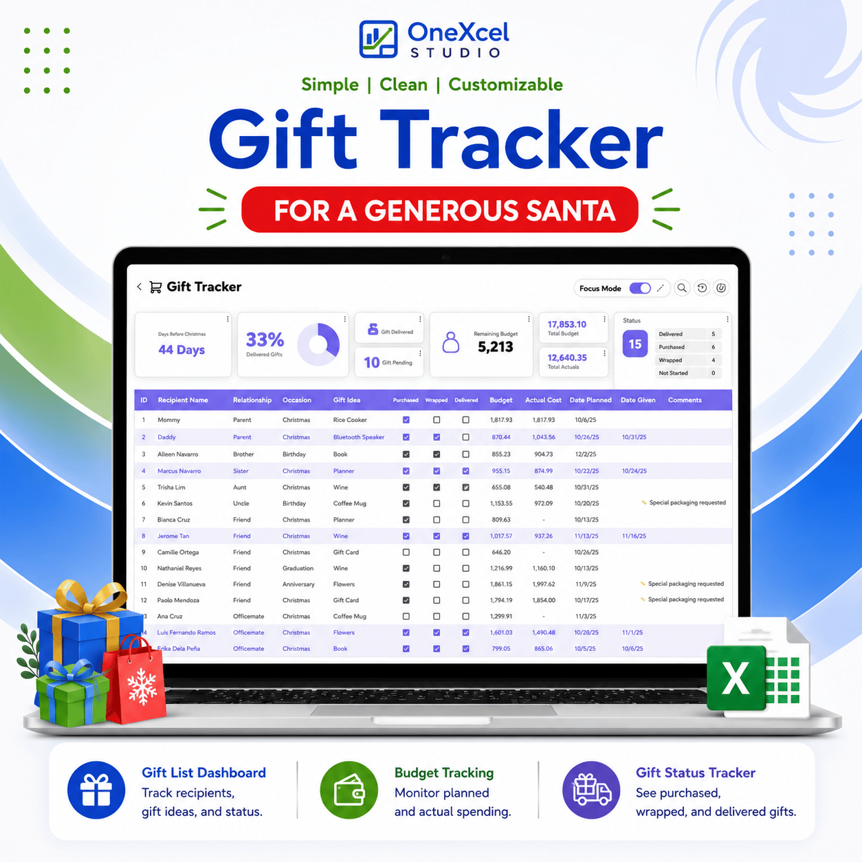 Gift Tracker Excel template cover