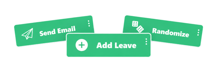 Overlapping OneXcel Button Preset examples, with an Add Leave card in front.