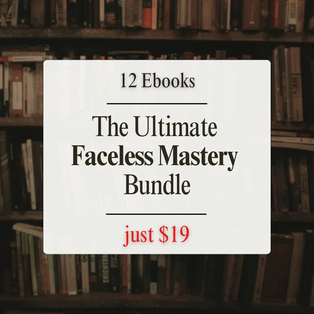 Faceless Mastery Bundle ebook collection and promotional graphic for digital product website template.