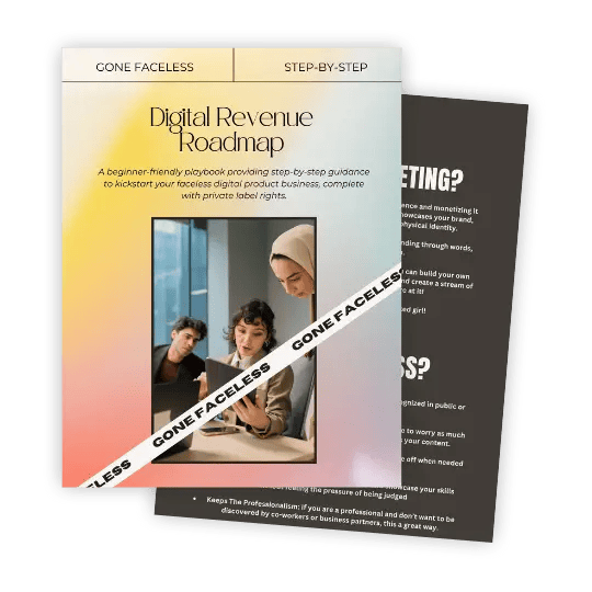 Digital Revenue Roadmap guide showcasing faceless digital product business creation with private label rights.