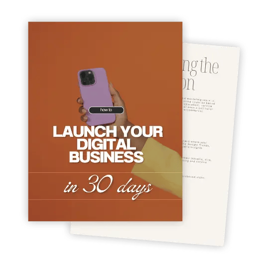 Launch Your Digital Business in 30 Days guide and digital product template, featuring Master Resell