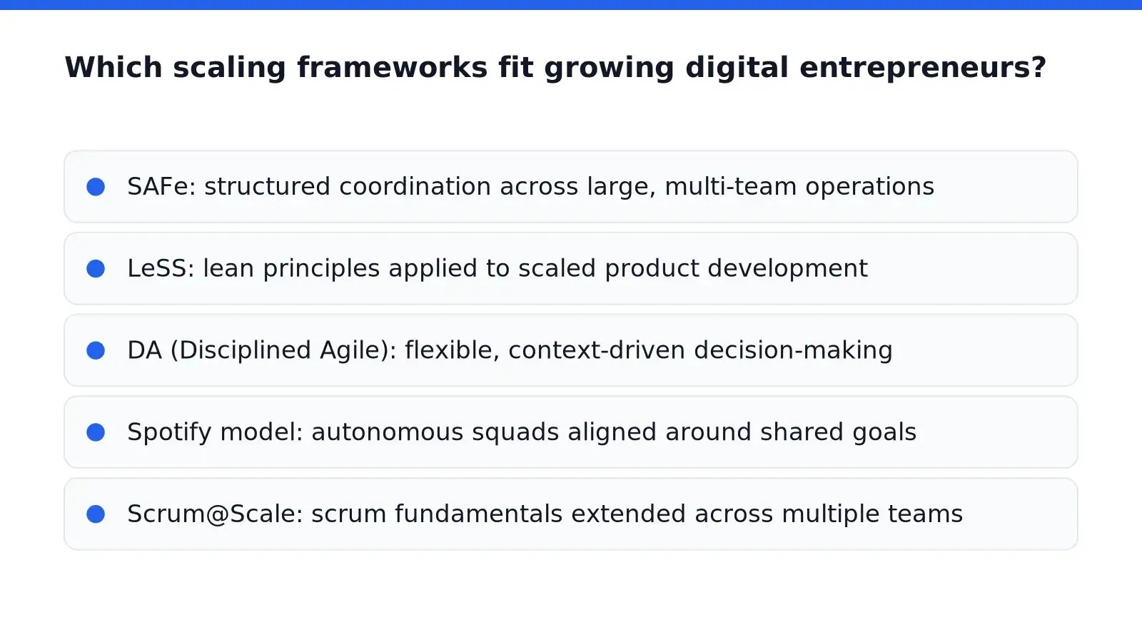 Which scaling frameworks fit growing digital entrepreneurs