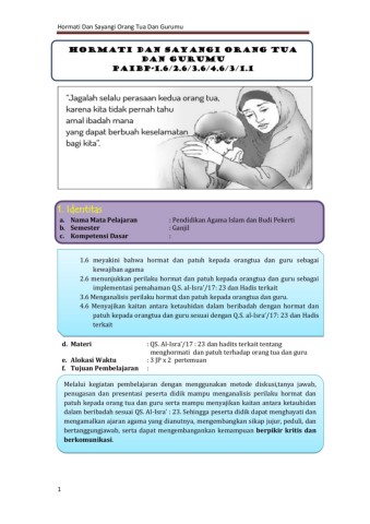 Ukbm Pai Kd 3 6 Hormati Dan Sayangi Orang Tua Dan Gurumu 