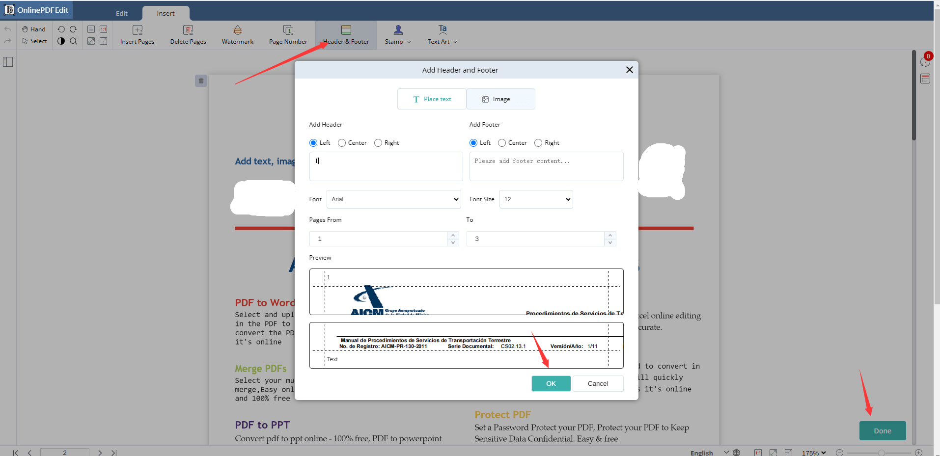Add Headers And Footers To PDF - OnlinePdfEdit