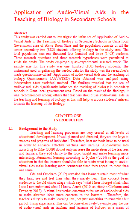 Application of Audio-Visual Aids in the Teaching of Biology in Secondary Schools
