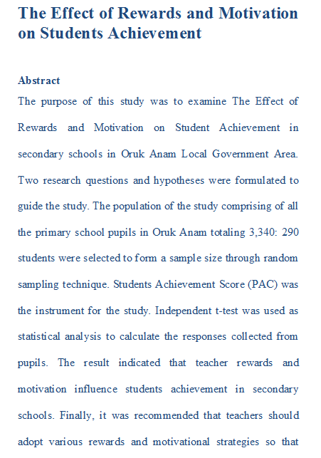 The Effect of Rewards and Motivation on Students Achievement
