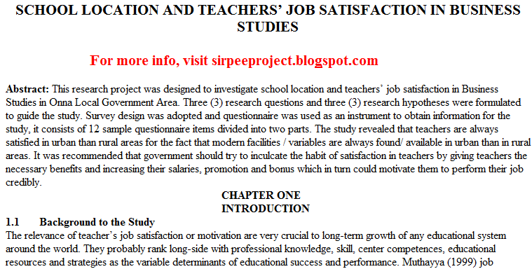 SCHOOL LOCATION AND TEACHERS’ JOB SATISFACTION IN BUSINESS STUDIES