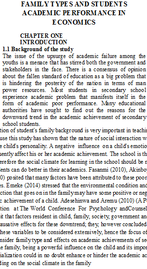FAMILY TYPES AND STUDENTS ACADEMIC PERFORMANCE IN ECONOMICS