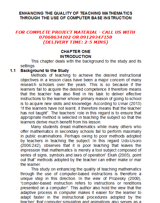 Enhancing the Quality of Teaching Mathematics Through the Use of Computer Base Instruction