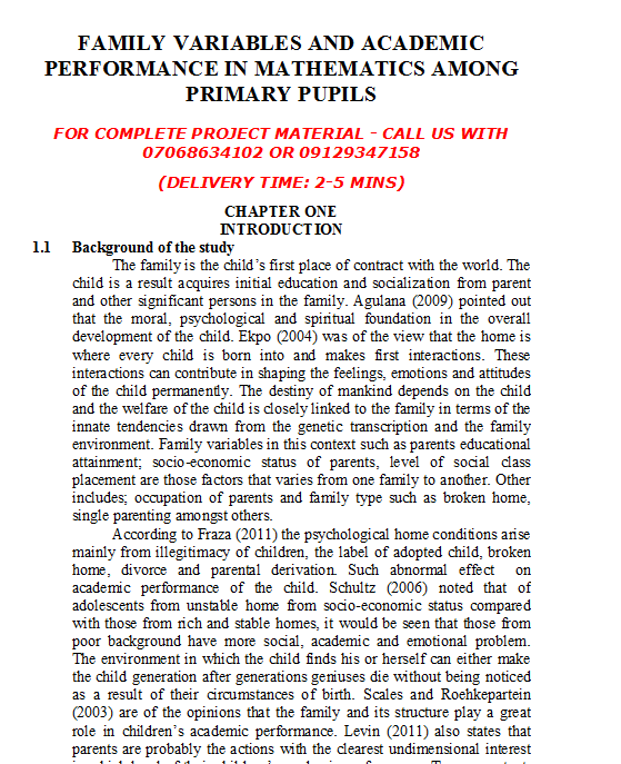 Family Variables and Academic Performance in Mathematics among Primary Pupils