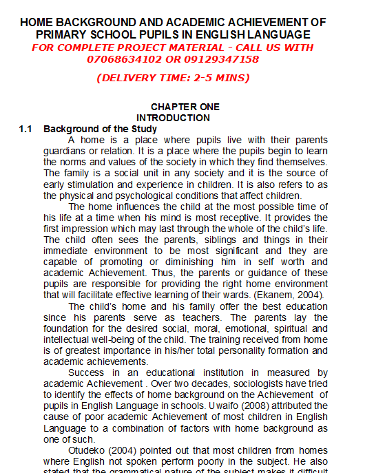 Home Background and Academic Achievement of Primary School Pupils in English Language