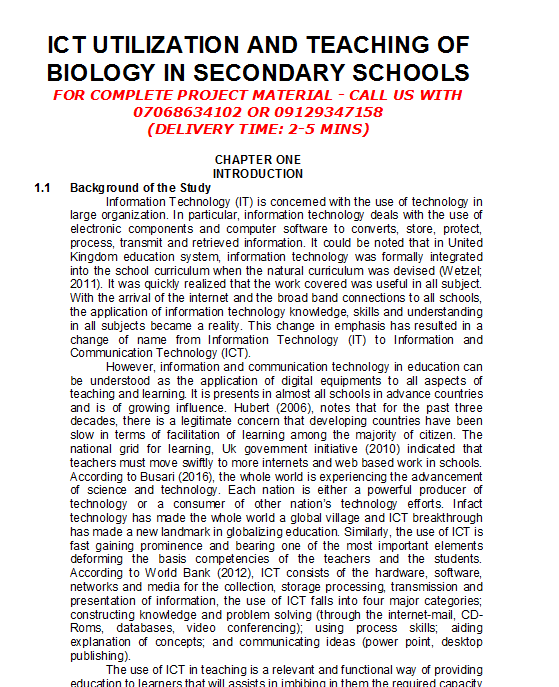 ICT utilization and teaching of biology in secondary schools