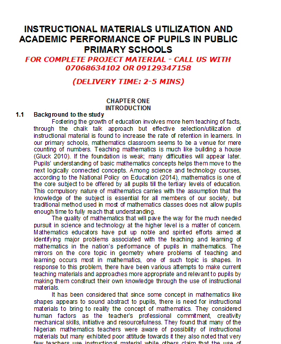 Instructional Materials Utilization and Academic Performance of Pupils in Public Primary Schools
