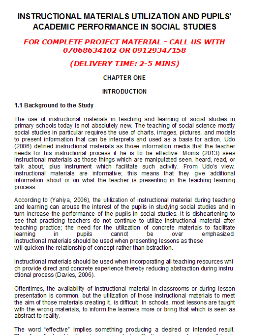 Instructional Materials Utilization and Pupils’ Academic Performance in Social Studies