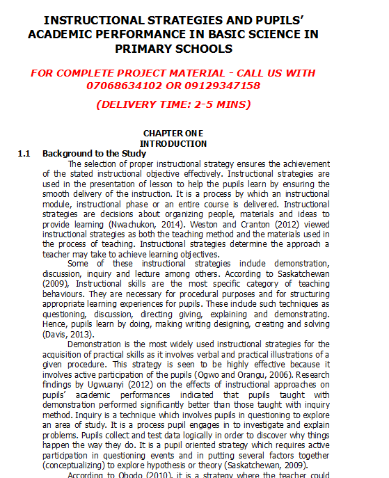 Instructional Strategies and Pupils’ Academic Performance in Basic Science in Primary Schools