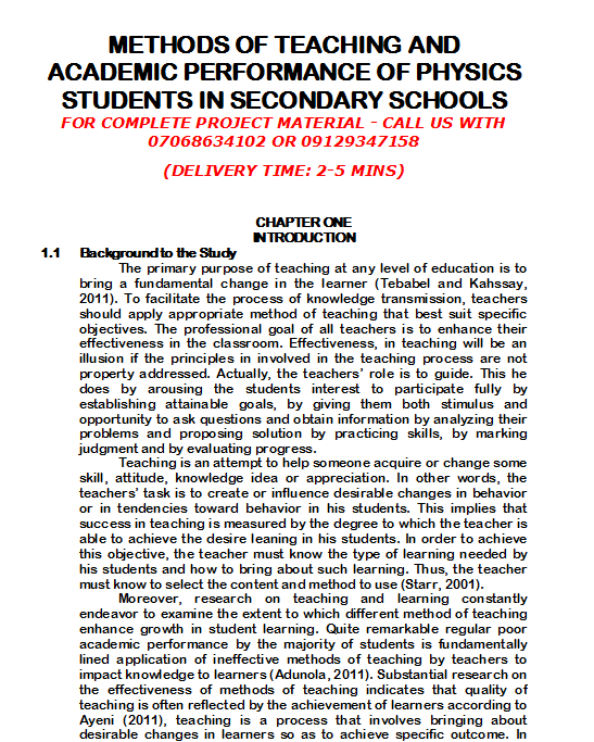Methods of Teaching and Academic Performance of Physics Students in Secondary Schools