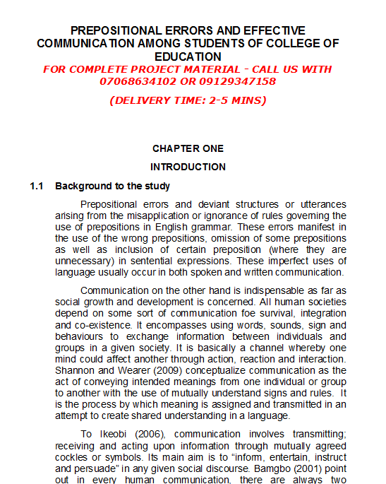 Prepositional Errors and Effective Communication among Students of College of Education