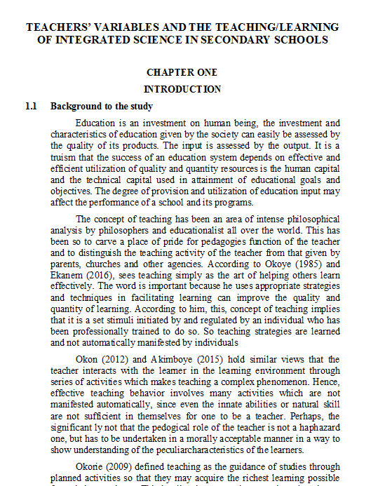 Teachers’ Variables and the Teaching Learning of Integrated Science in Secondary Schools