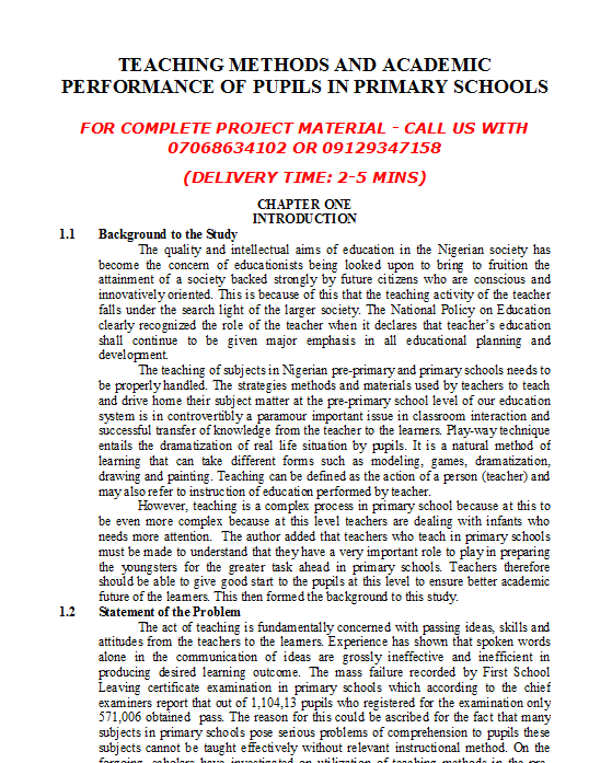 Teaching Methods And Academic Performance Of Pupils In Primary Schools