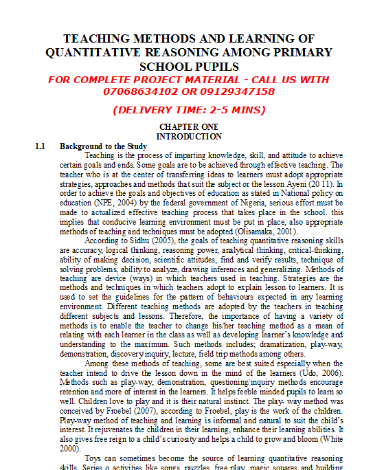 Teaching Methods And Learning Of Quantitative Reasoning Among Primary School Pupils