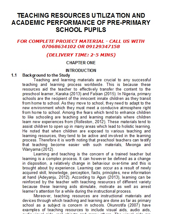 Teaching Resources Utilization and Academic Performance of Pre-Primary School Pupils