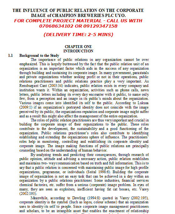 The Influence Of Public Relation On The Corporate Image