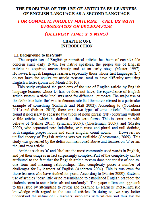 The Problems of the Use of Articles by Learners of English Language as a Second Language