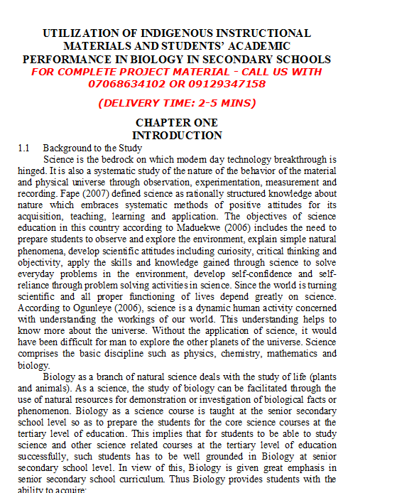 Utilization of Indigenous Instructional Materials and Students’ Academic Performance in Biology in Secondary Schools