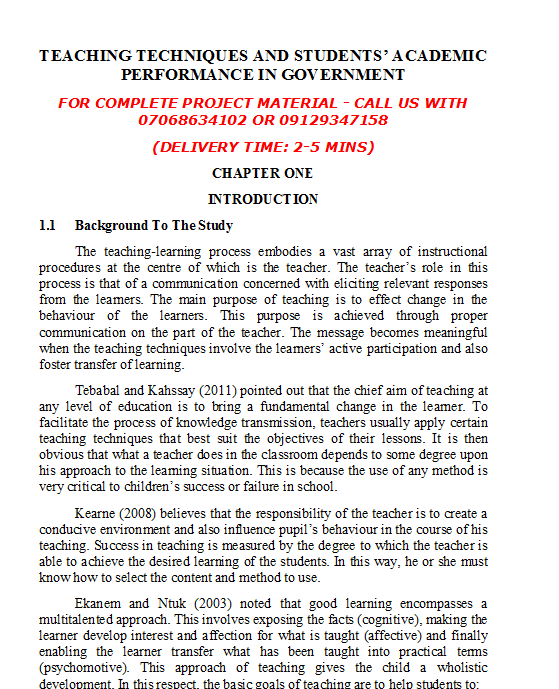 Teaching Techniques and Students’ Academic Performance in Government