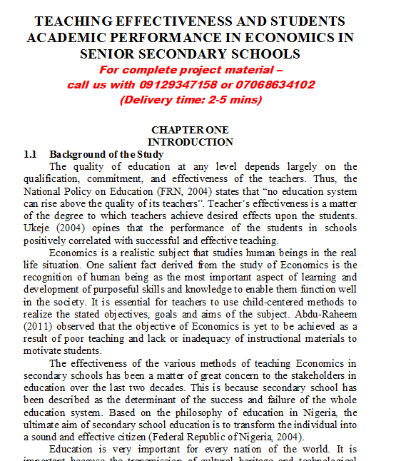 Teaching Effectiveness and Students Academic Performance in Economics in Senior Secondary Schools