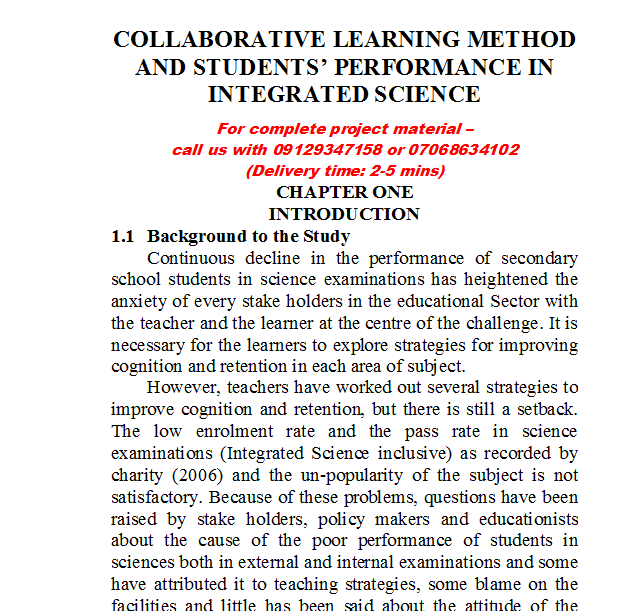 Collaborative Learning Method and Students’ Performance in Integrated Science