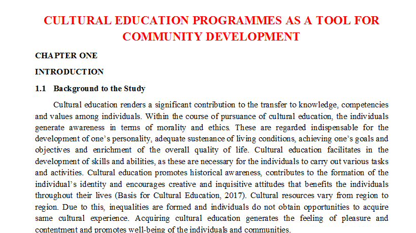 Cultural Education Programmes as a Tool for Community Development
