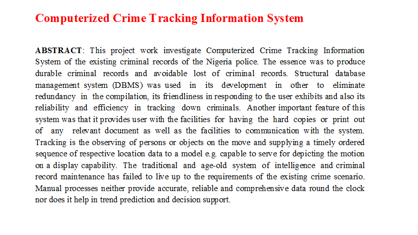 Computerized Crime Tracking Information System