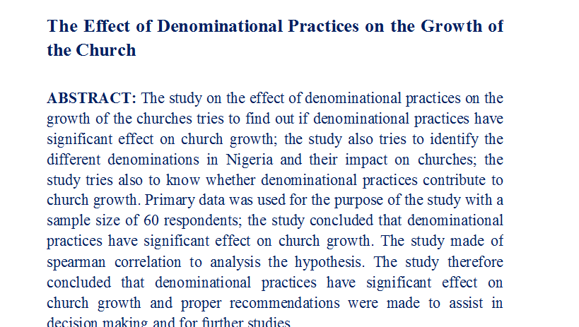 The Effect of Denominational Practices on the Growth of the Church